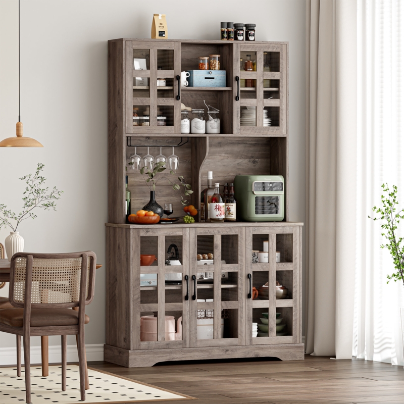 Areecia 70.9" Kitchen Pantry with 5 Glass Doors, Microwave Shelf