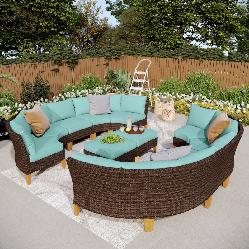 Argyri 12 Piece Wicker Outdoor Patio Furniture Set, Rattan Sectional Patio Set with Beige Cushions