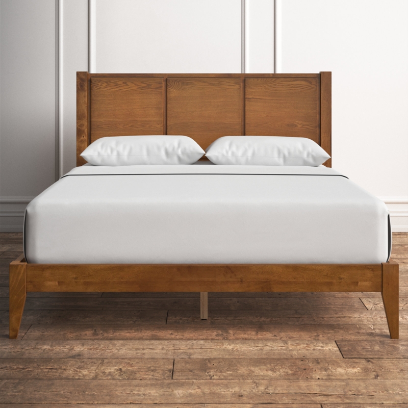 Ariana Queen Solid Wood Platform Bed Frame Walnut, Paneled Headboard, No Box Spring Needed