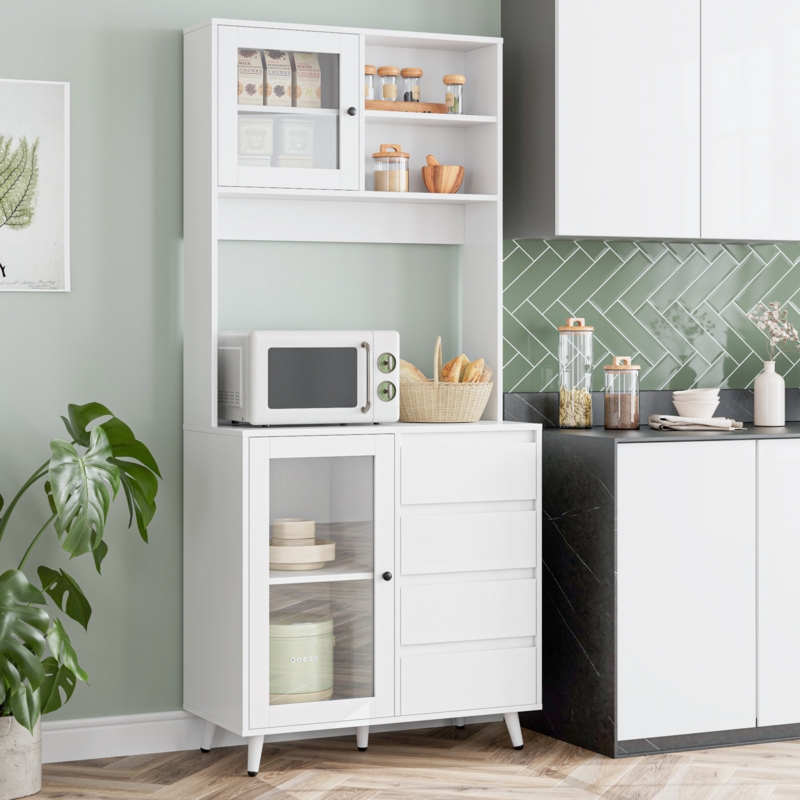 Arjav 70.9'' Freestanding Kitchen Pantry, Kitchen Hutch With Microwave Shelf