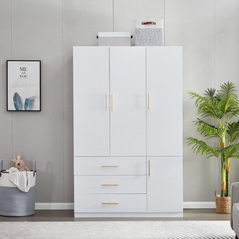 Arjay Solid Wood Wardrobe Armoire with Shelves, 2 Hanging Rods and 3 Drawers,74" H x 47" W x 20" D
