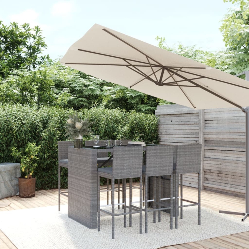 Asmoth Patio Bar Set Outdoor Table and Chair Set with Cushions Poly Rattan