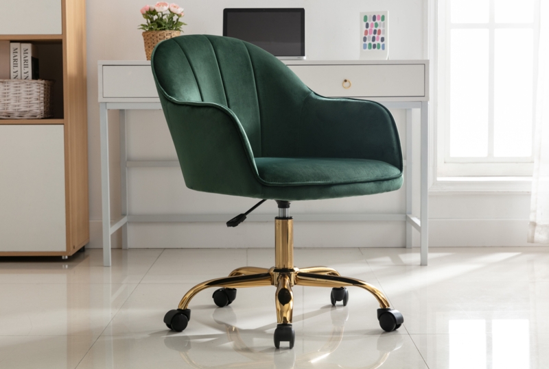 Aurora Velvet Office Chair with Gold Chrome Base