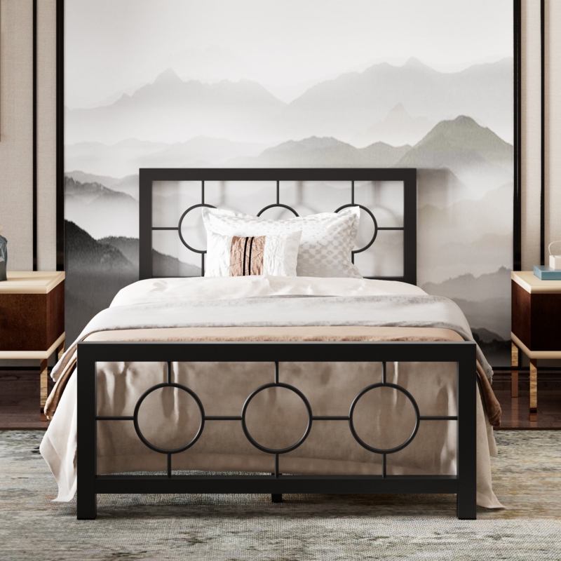 Avren Oriental Vintage Style Metal Platform Bed