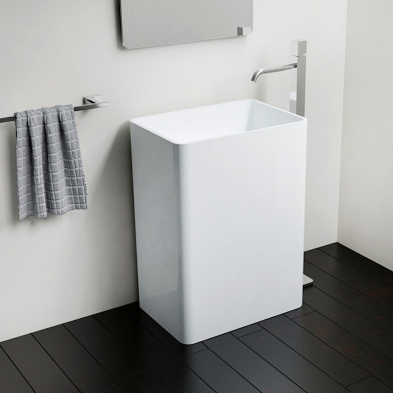 Badeloft Stone Resin Rectangular Pedestal Bathroom Sink