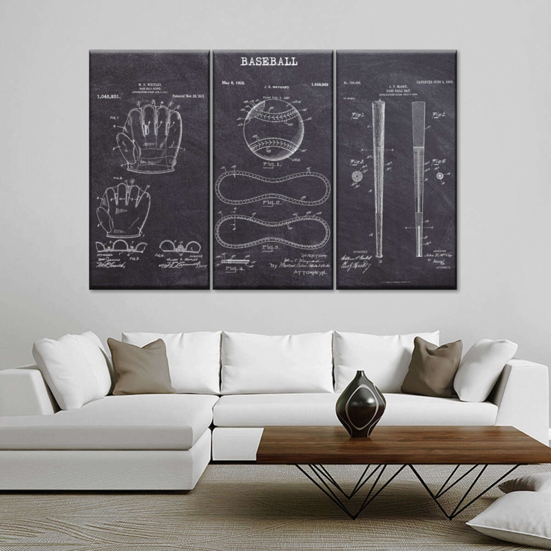 Baseball Patents On Canvas 3 Pieces Set (Set of 3)