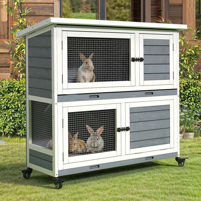 Batholo Weather Resistant Rabbit Hutch Bunny Cage with Removable Tray u0026 Wheels