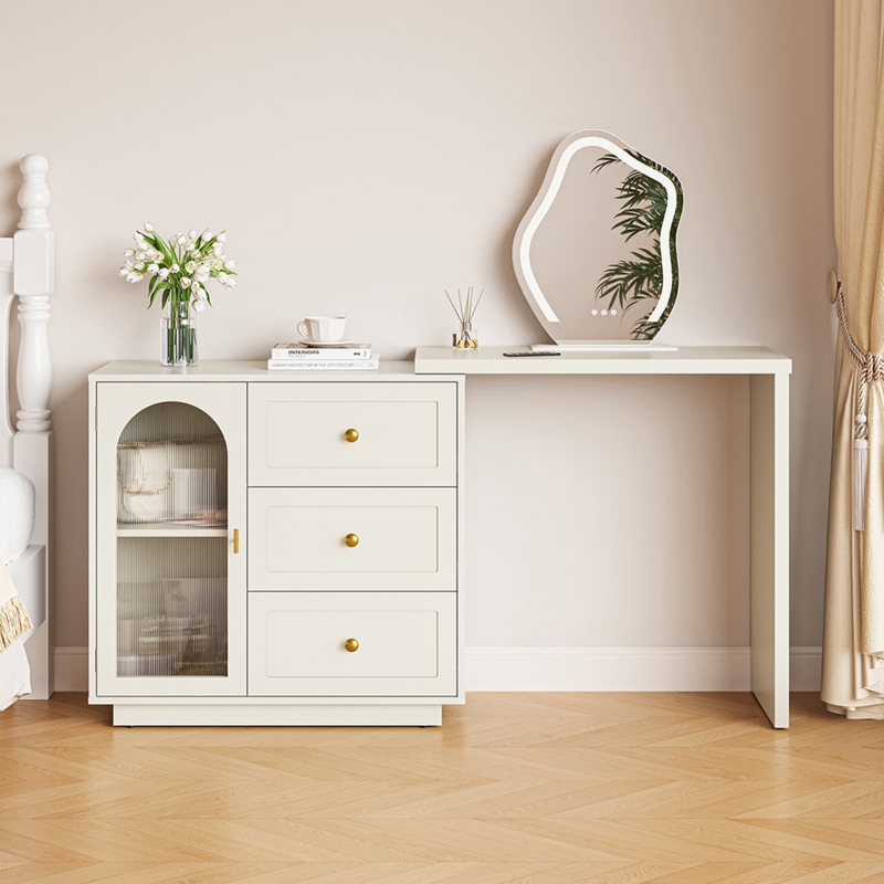 Bautram Extendable Makeup Vanity with LED Mirror and Acrylic Door