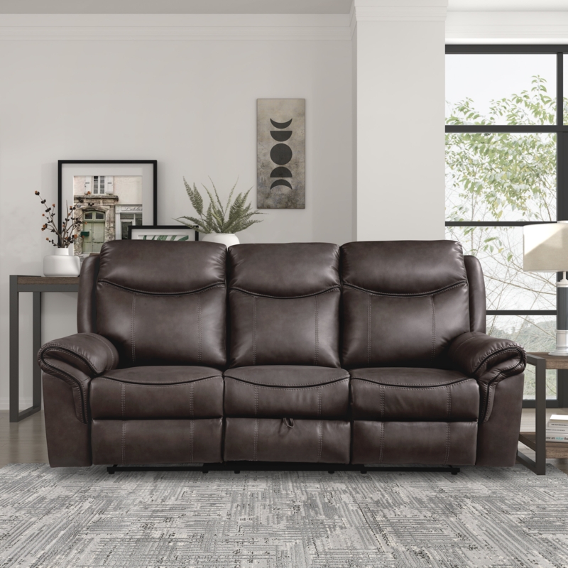 Bayshore 88.5"W Pillow Top Faux Leather Pull Tab Reclining Sofa