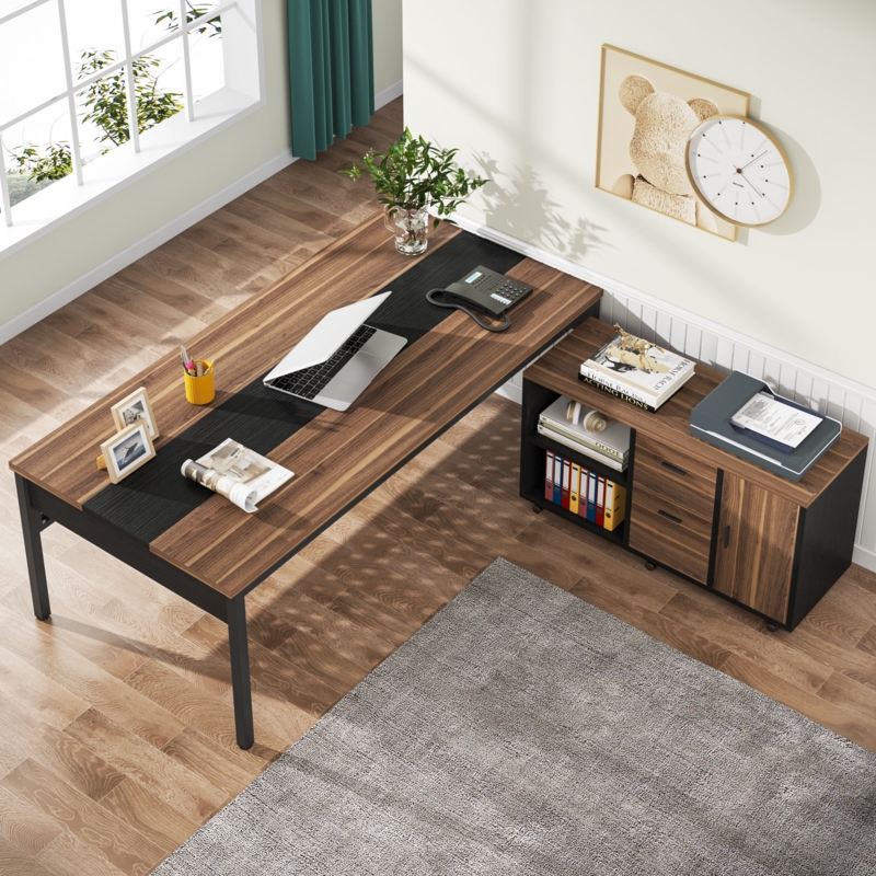 Beauchesne L-Shaped Metal Base Computer Desk