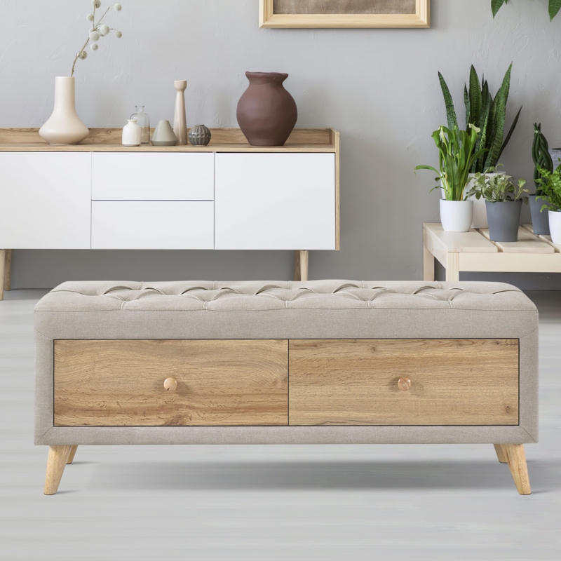 Becali Linen Blend Upholstered Storage Bench