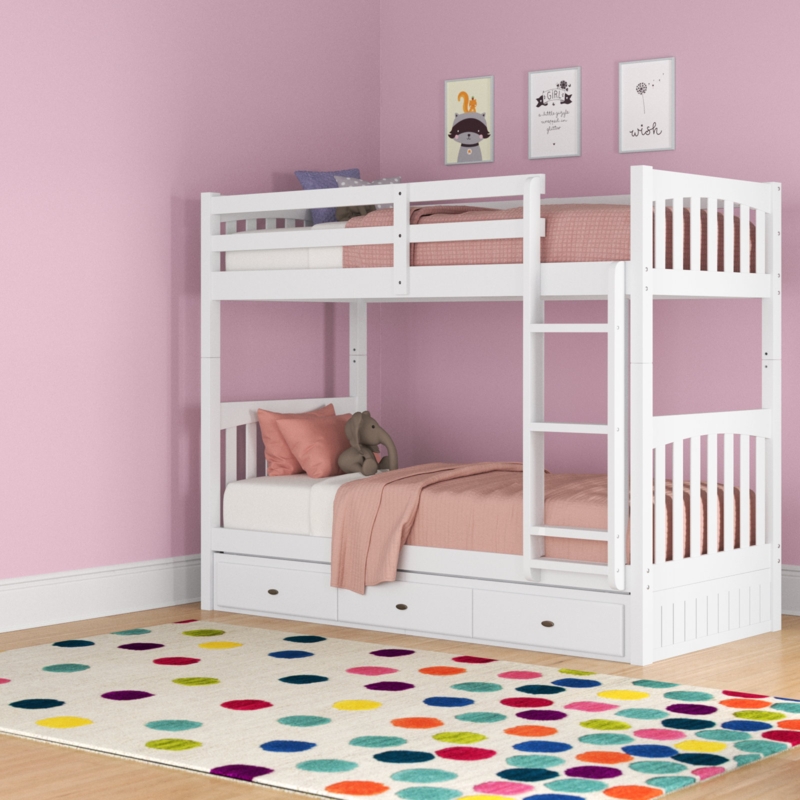 Beckford Twin Over Twin 3 Drawer Solid Wood Standard Bunk Bed
