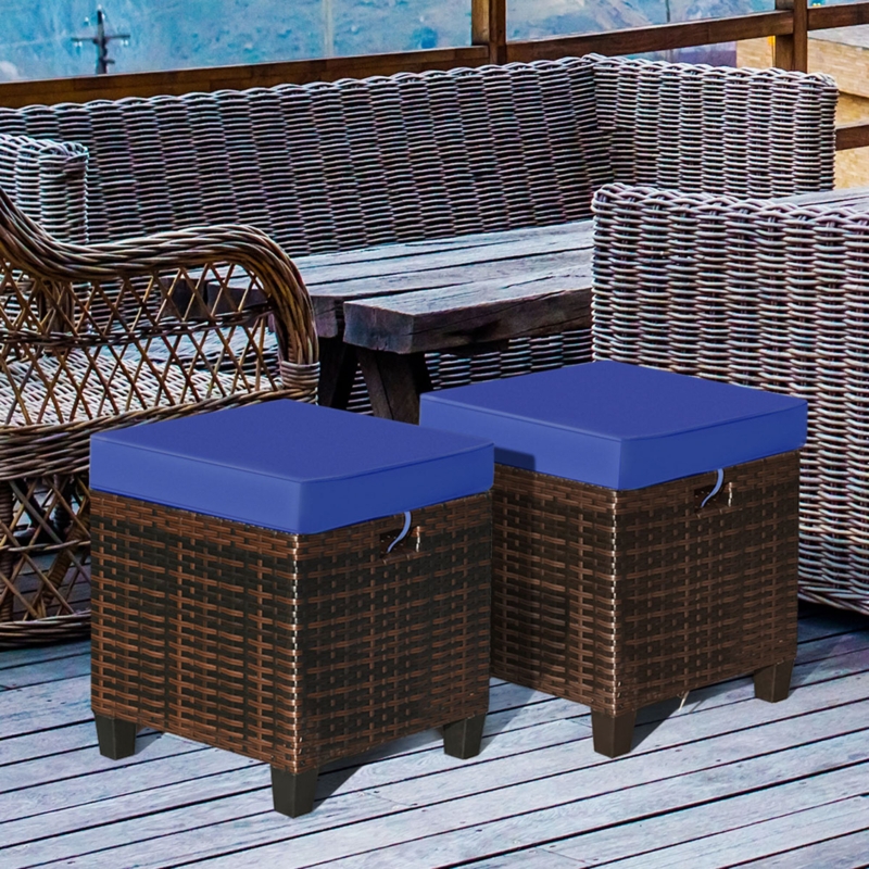 Ben-Charles Wicker Outdoor Ottoman with Sunbrella Cushion (Set of 2)