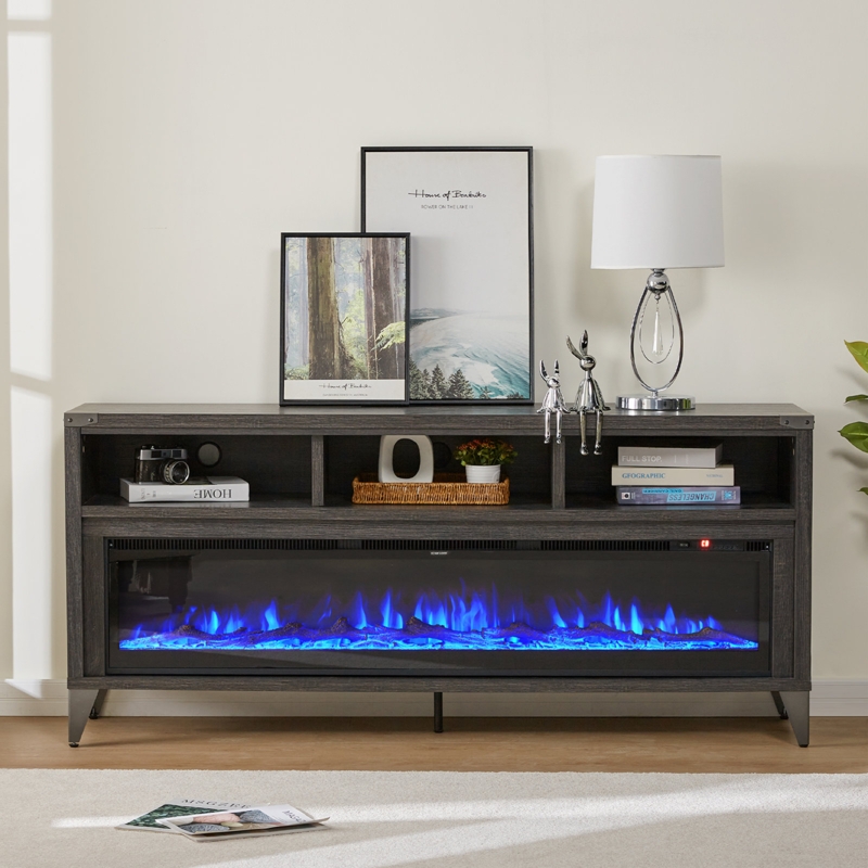 Beppino TV Stand for TVs up to 75" with Electric Fireplace Included