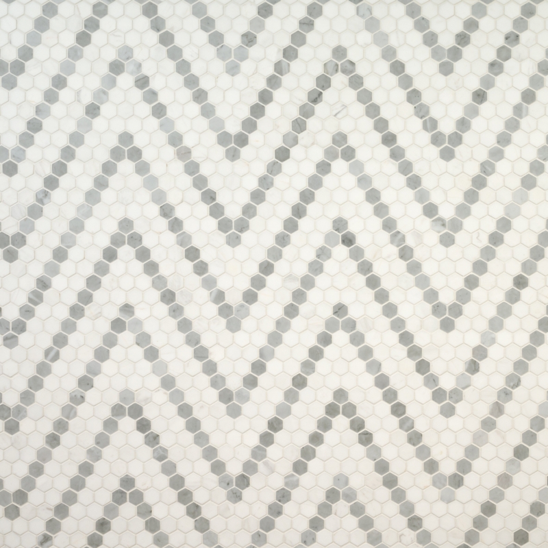 Bianco Dolomite Sazi 10.94 in. x 13.74 in. Polished Marble Mesh-Mounted Mosaic Tile