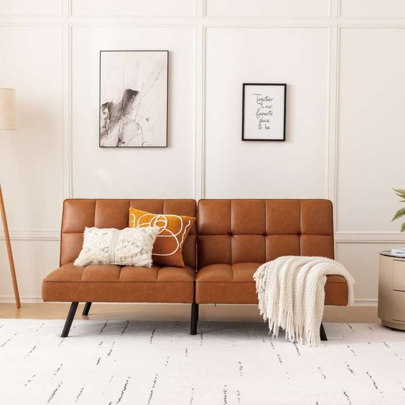 Birdell Twin 70.4'' Faux Leather Split Back Convertible Sofa