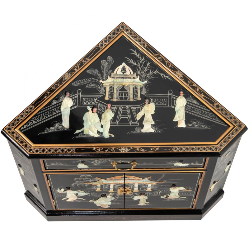 Black Lacquer Corner Cabinet - Royal Ladies