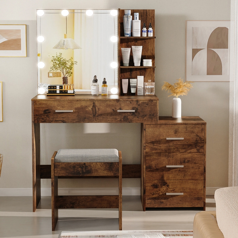 Black Malissia Vanity Set with Stool and Mirror