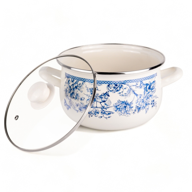 Blue Toile Vintage Enamel Soup Pot