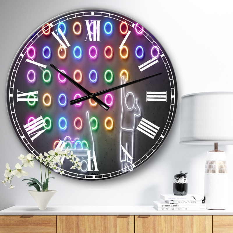 Boy Collecting Neon Circles - Oversized Modern Wall Clock