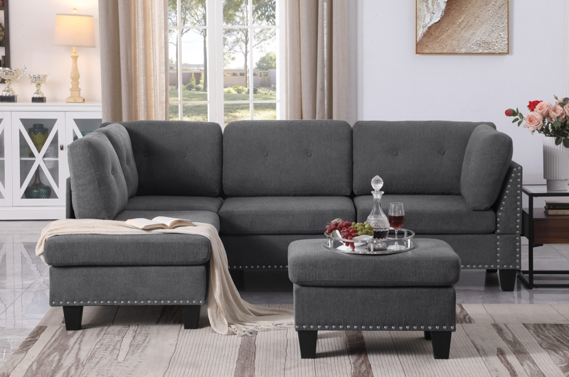 Brayton 96.25" Wide Fabric Sectional Sofa & Chaise with Ottoman