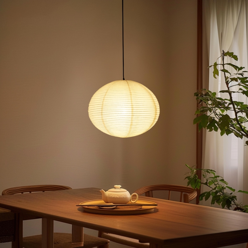 Brightech Jupiter LED Pendant Lamp - Japanese-Inspired Round Rice Paper Hanging Light