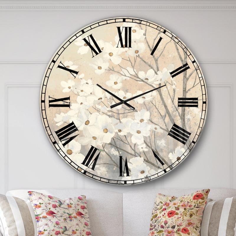 Brown onn Gray Blossoms - Traditional wall clock