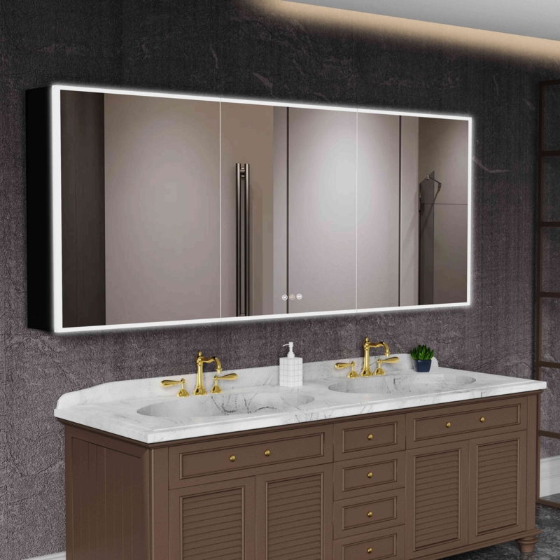 Budkov 60'' W 36'' H Surface Framed Medicine Cabinet with Mirror and 3 Fixed Shelves