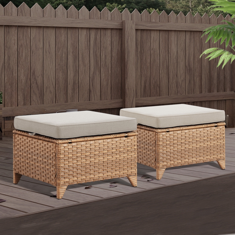 Bulou Wicker Outdoor Ottoman with Sunbrella Cushion (Set of 2)