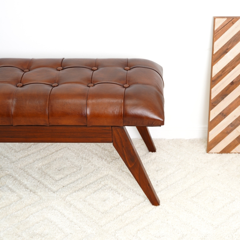 Cacy Genuine Leather Upholstered Bench