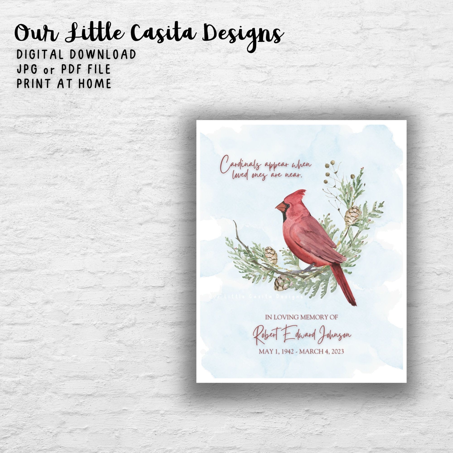 Cardinals Appear Loved Ones Are Near Remembrance Quote 8x10 Digital Download, Sympathy Gift Printable, Cardinals Appear Angels Near Quote