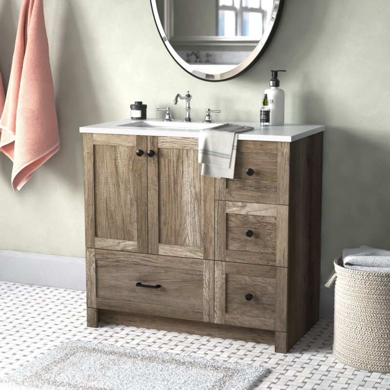 Carland 36'' Single Bathroom Vanity with Engineered Marble Top
