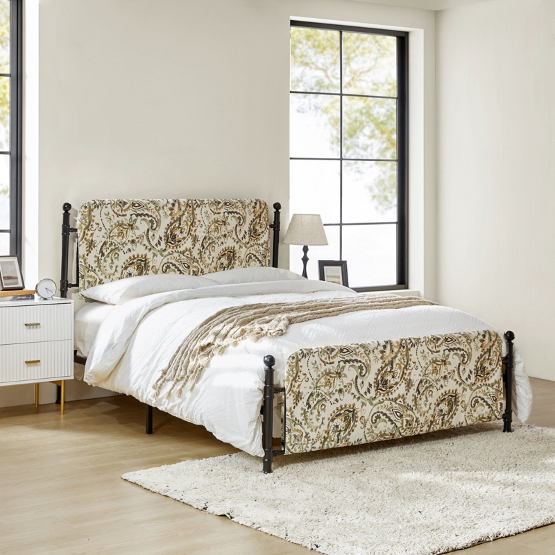 Carlyon 62" W Metal Four Poster Bed with Washable Slipcover and Adjustable Headboard