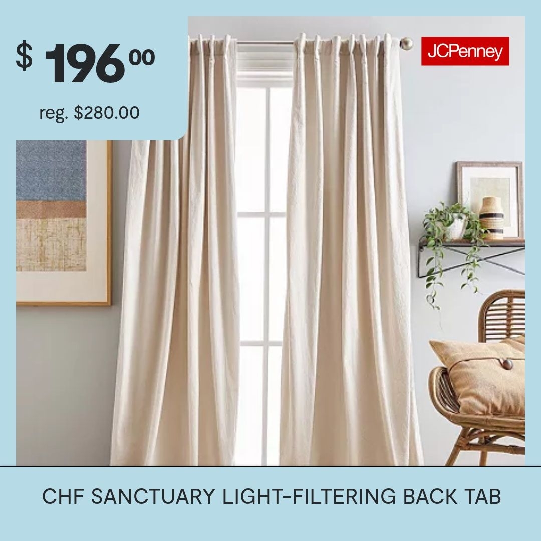 CHF Sanctuary Light-Filtering Back Tab Set of 2 Curtain Panel | Beige | One Size | Curtains Curtain Panels | Multi-pack