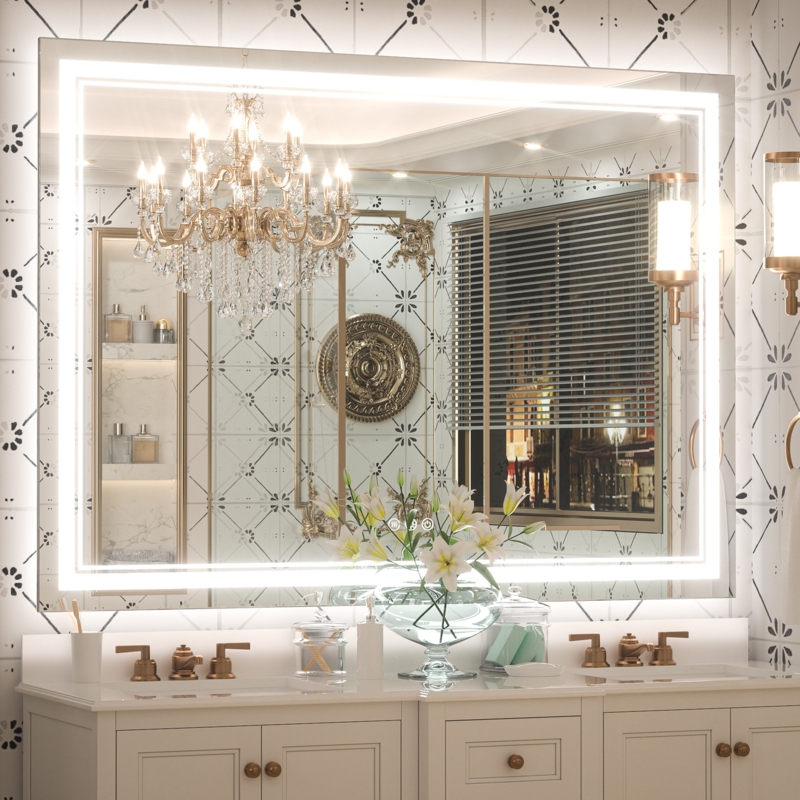 Chrisna LED Bathroom Mirror with Frontlit and Backlit, Stepless 3 Colors Temperature u0026 Dimmable Light