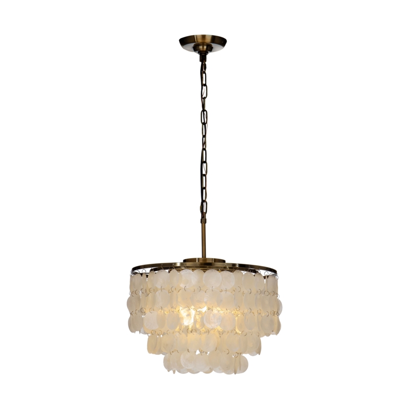 Chyrl 3 - Light Coastal Natural Capiz Shell Tiered Chandelier for Dining Table