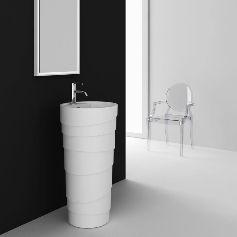 Circular Pedestal Bathroom Sink with Overflow