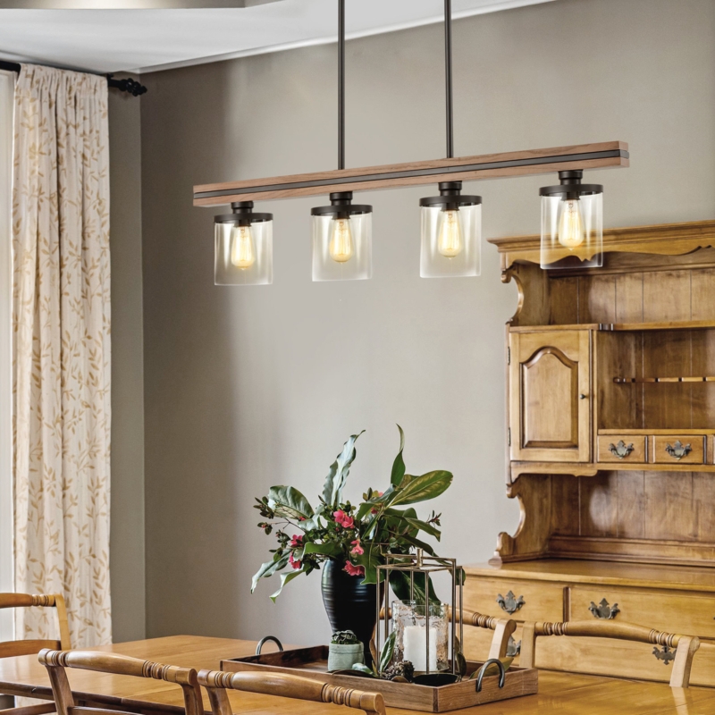 Continia 4 - Light Oiled Bronze/ Solid Wood Kitchen Island Pendant