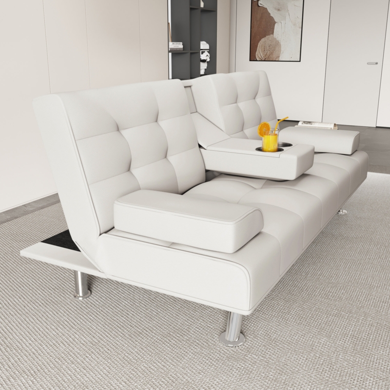 Craner Twin 66" W Faux Leather Tufted Back Convertible Sofa