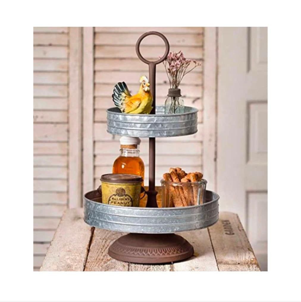 "CTW Rustic Metal Two Tier Annabeth Tray 12\"D x 19\"H"