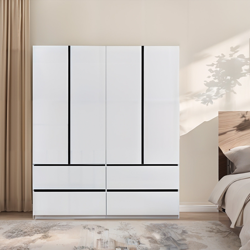 Dalerie Solid Wood Armoire with Shelves, 1 Hanging Rod and 4 Drawers,74 H x 63" W x 20"D