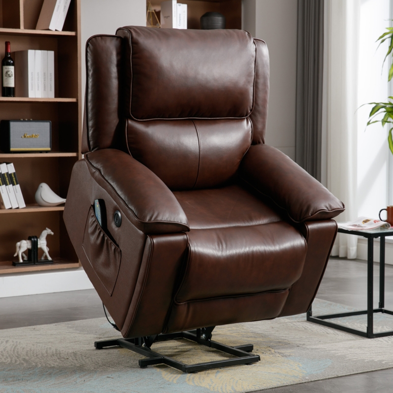 Daphnie Classic Genuine Leather Nubuck Power Lift Assist Recliner with Massage Heating and Hidden Cup Holder