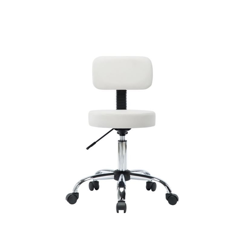Darrett Adjustable Drafting Stool with Wheels and Backrest, Faux Leather Space-Saving Rolling Stool