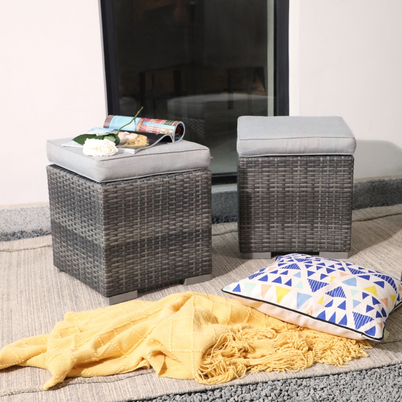 Darshit Wicker Outdoor Ottoman with Sunbrella Cushion (Set of 2)