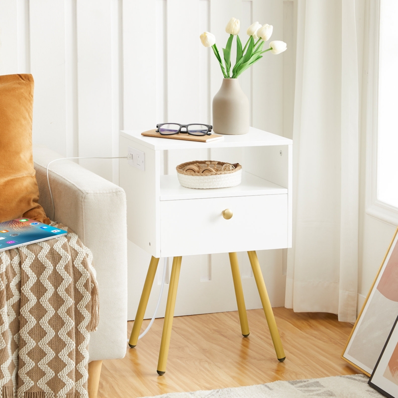 Daulton 23.6" Nightstand with Storage and Built-In Outlets