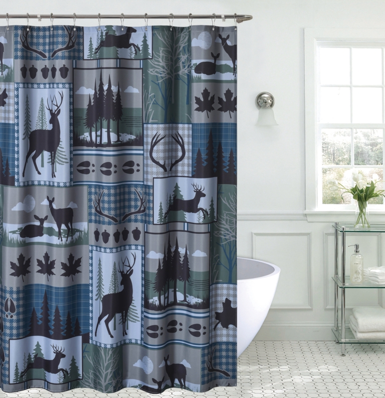 Deer Run Patchwork Buck Antler Woodland Forest Nature Themed Decorative 72" Shower Curtain