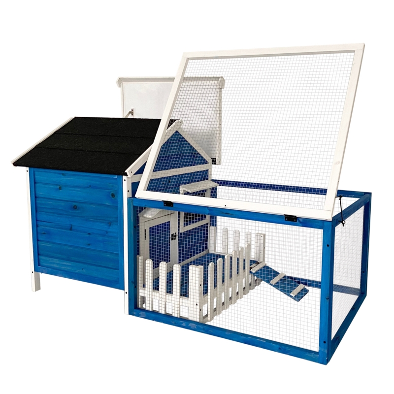 Delantae Rabbit and Small Animal Hutch, Blue with White Trim