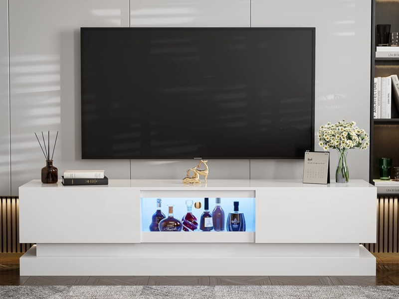 Delean Modern LED TV Stand for 85 inch TV with LED Lights and Storage Cabinets