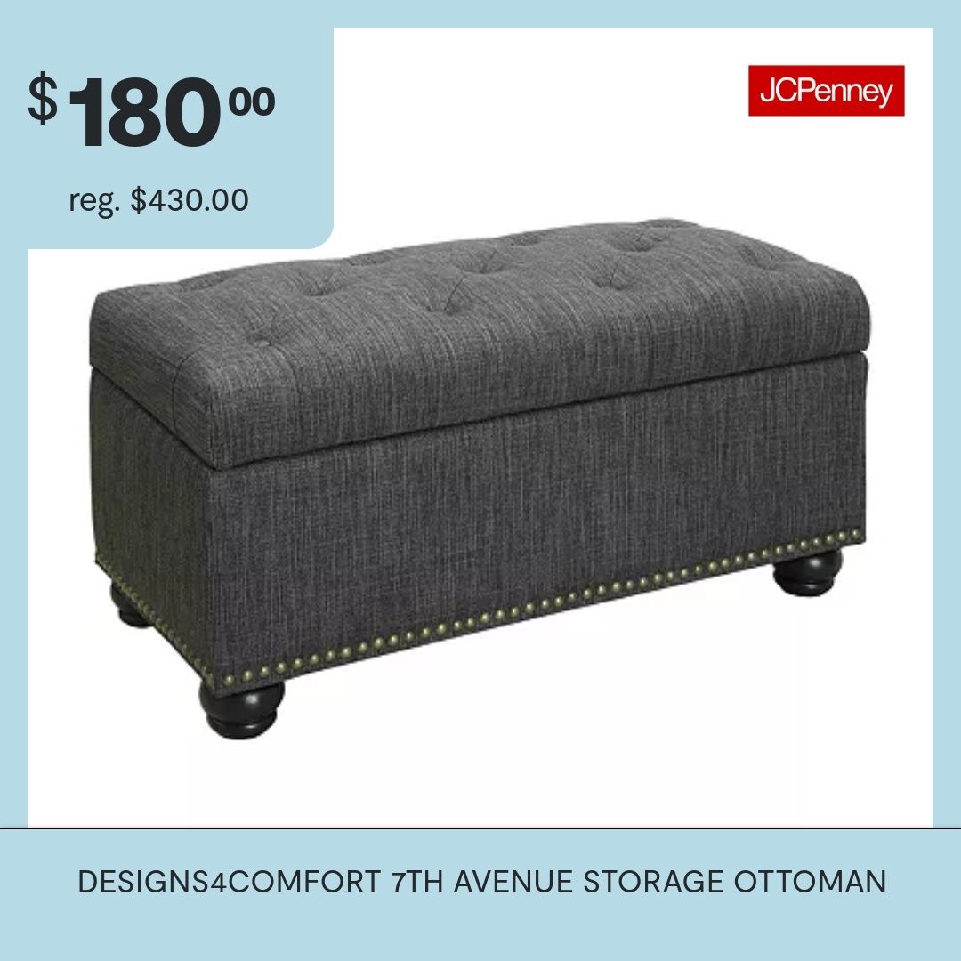 Designs4Comfort 7th Avenue Storage Ottoman | Gray | One Size | Ottomans + Benches Ottomans | Upholstered|Nailhead Detail|Tufted