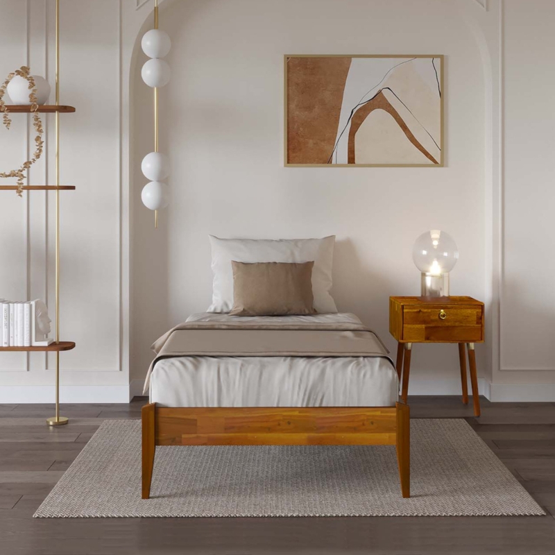 Dinkee Solid Wood Platform Bed without Headboard, Mid-Century Modern Bed Frame